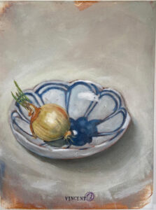 Little plate with onion, MYYTY Little plate with onion
akryyli kankaalle, 2025, 30 x 40 cm, 350 €