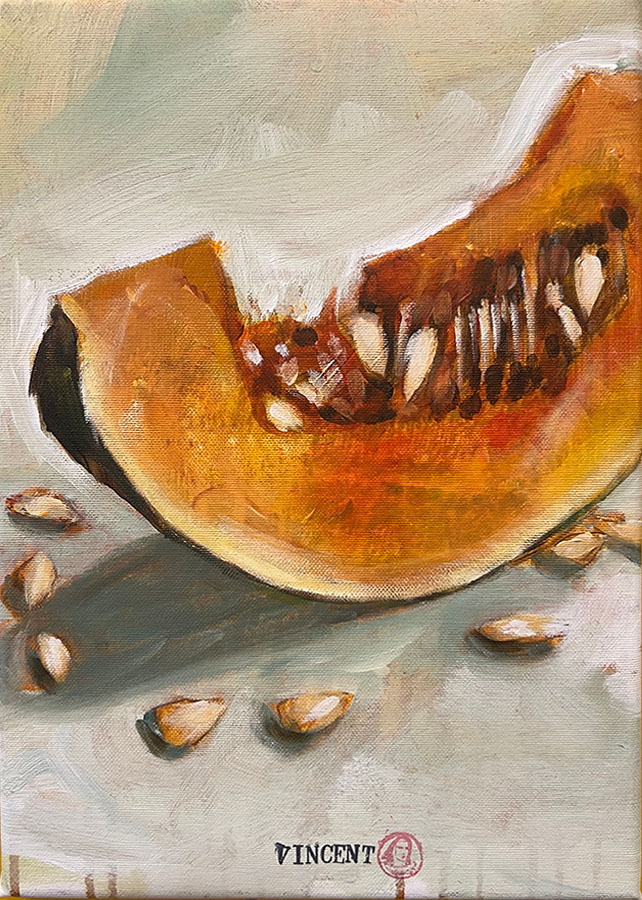 Pumpkin, akryyli kankaalle, 2025, 35 x 25 cm, 280 € Pumpkin, akryyli kankaalle, 2025, 35 x 25 cm, 280 €
