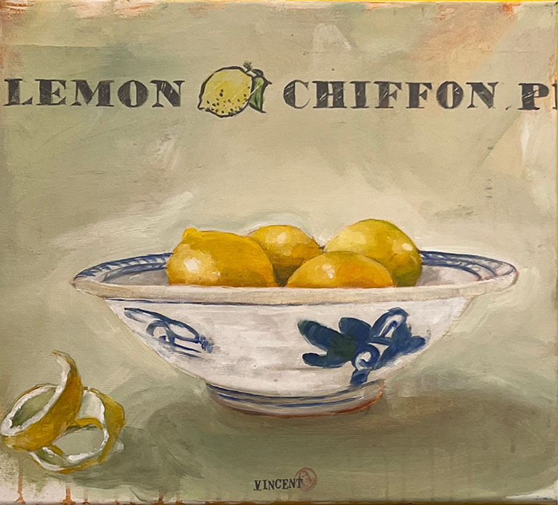 Lemon Chiffon, akryyli kankaalle, 2025, 40 x 45 cm, 500 € Lemon Chiffon, akryyli kankaalle, 2025, 40 x 45 cm, 500 €